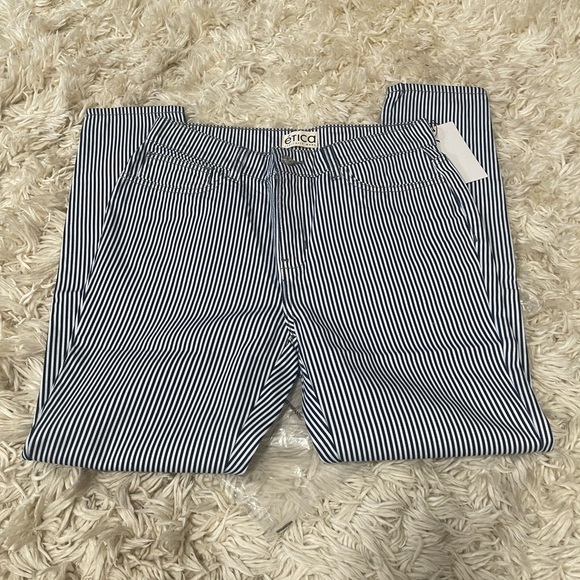 Etica Pants - Etica Navy and White Striped Trousers